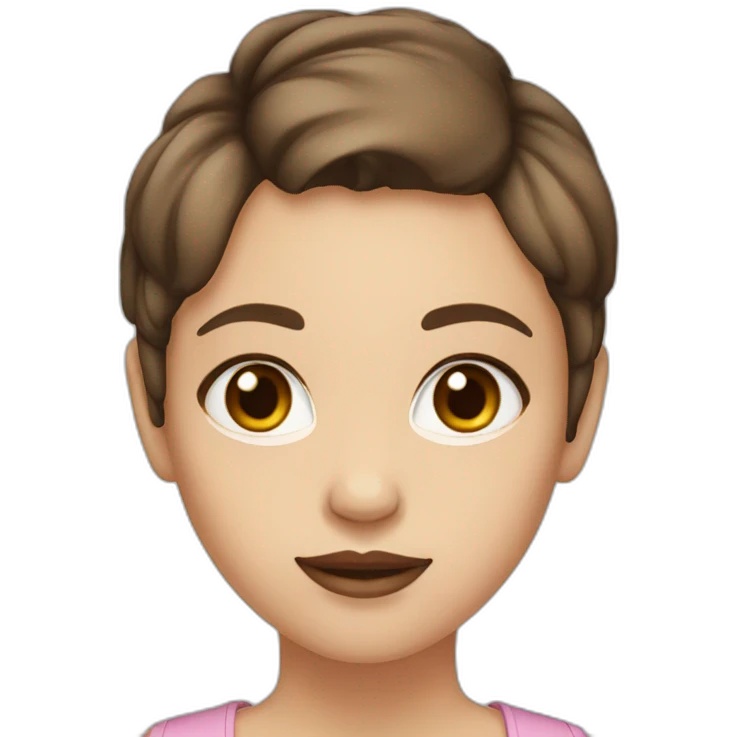 Girl with short brown hair brown eyes light pink lips emoji