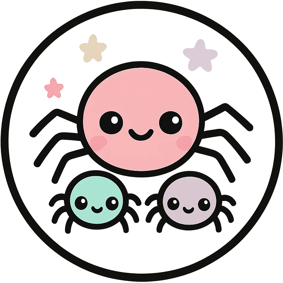 little alchemy style icon
subject: spider family
border: medium-black
shape: round, circular
background: white
style: full color fill with medium black outlining emoji