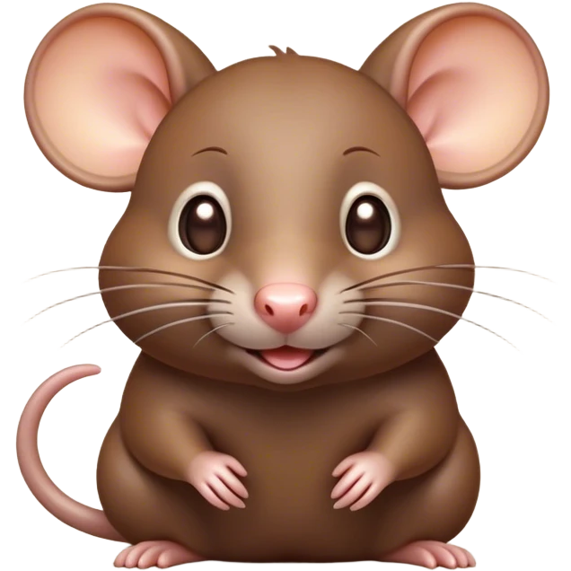 Cinematic Cute Brown Rat Portrait Emoji, Head tilted playfully and inquisitively, with a compact, nimble build and a glossy brown coat accentuated by a twitching nose and round, sparkling eyes full of curiosity, Simplified yet irresistibly adorable features, highly detailed, glowing with a warm, friendly glow, high shine, affectionate and clever, stylized with a touch of urban whimsy, soft glowing outline, capturing the essence of a mischievous yet loving rat that feels like it could dart out of the screen into your arms! emoji