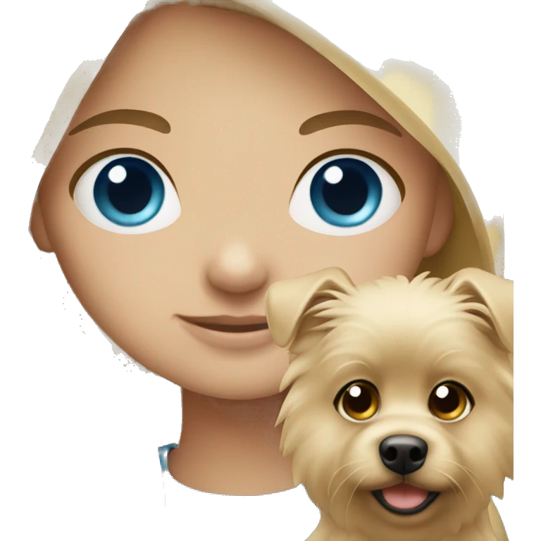 Blonde girl blue eyes holding spitz  emoji