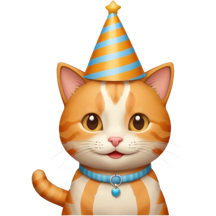 happy cat with a striped birthday hat emoji