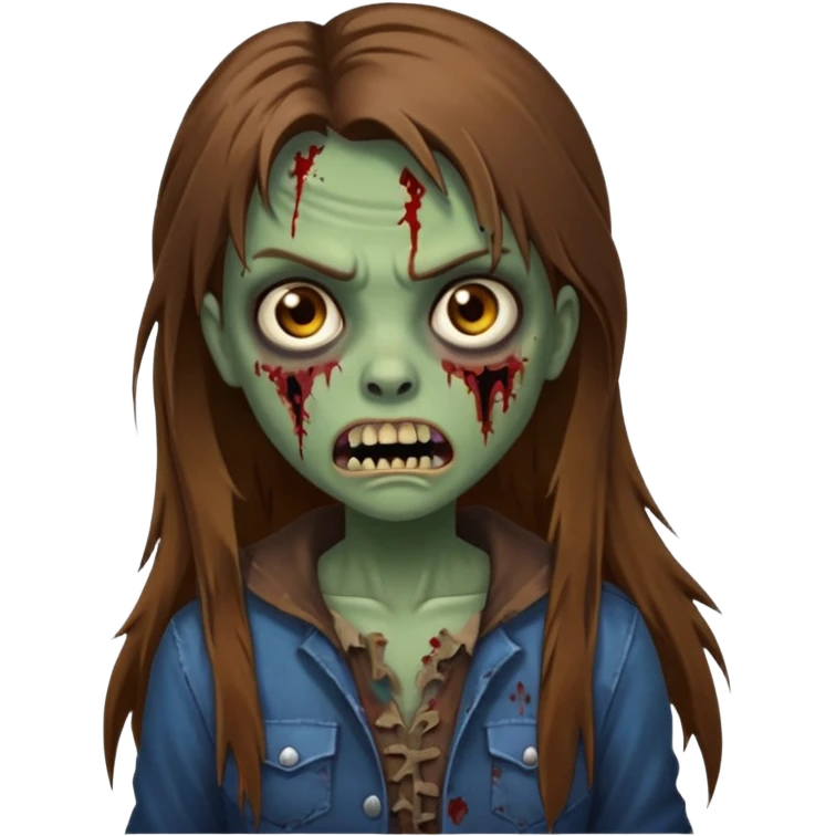 Girl zombie with brown long hair with teeth and serious face iPhone emoji emoji