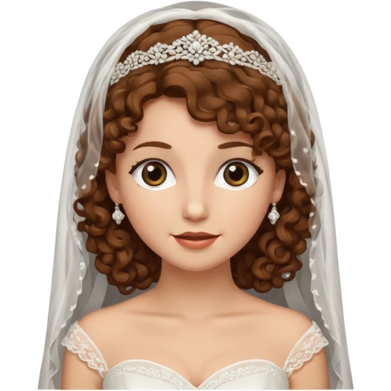 A bride with a curly brown hair and veil emoji