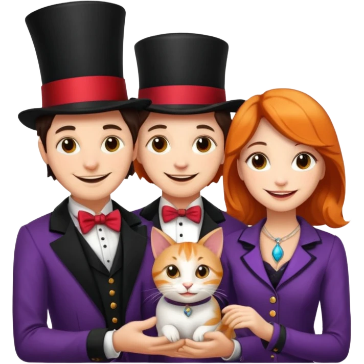 magician couple and their pet cat emoji