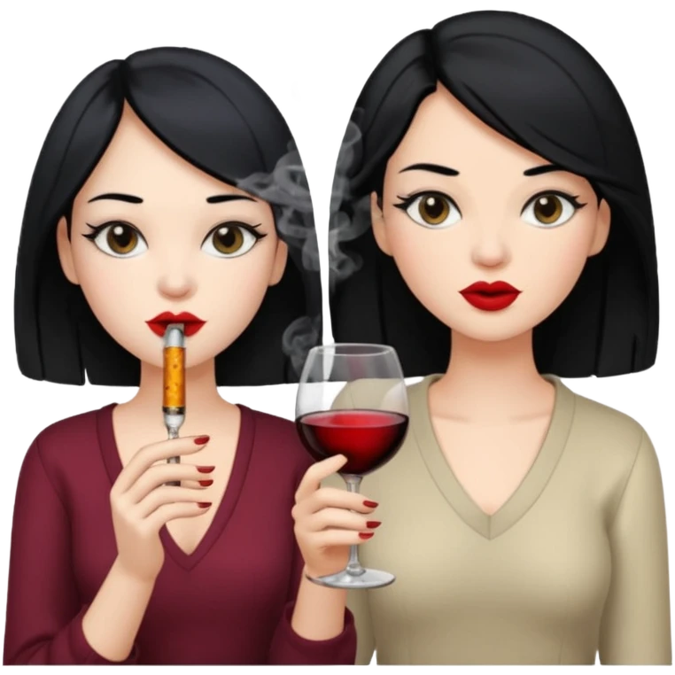 2 girls 1 smoking and 1 drinking wine black hair  emoji