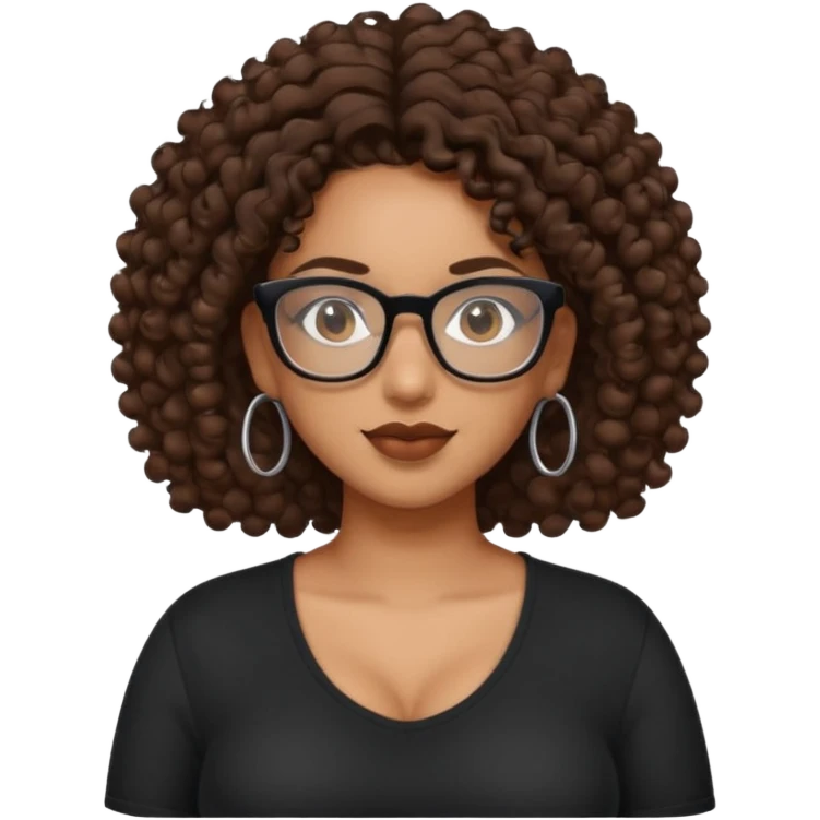 A mixed girl with rectangle glasses, the girl is wearing a black shirt, the girl has brown curly hair  and the girl has big boobs  emoji