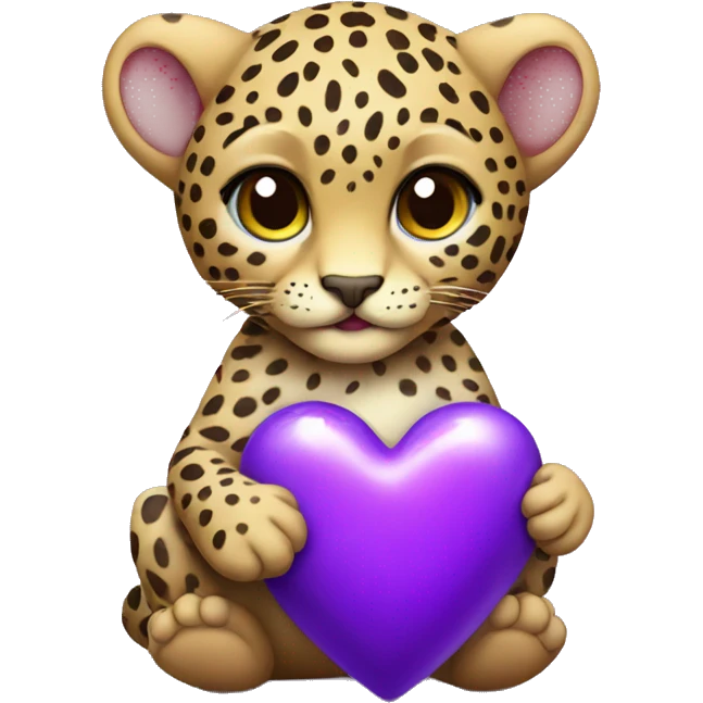 Baby leopard holding a purple heart  emoji