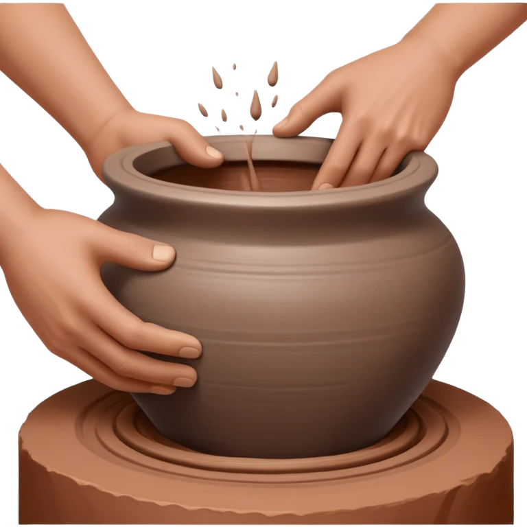 Close-up of two hands working from outside a clay vessel on a silver pottery wheel, both pinching and lifting the clay upward at the same spot to form the vessel wall emoji
