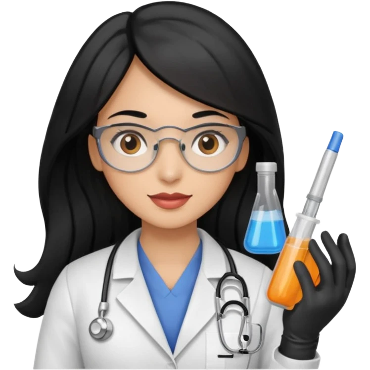 doctora con gauntes y marallilas e insumos lavoratorio pelo negro largo triguella emoji