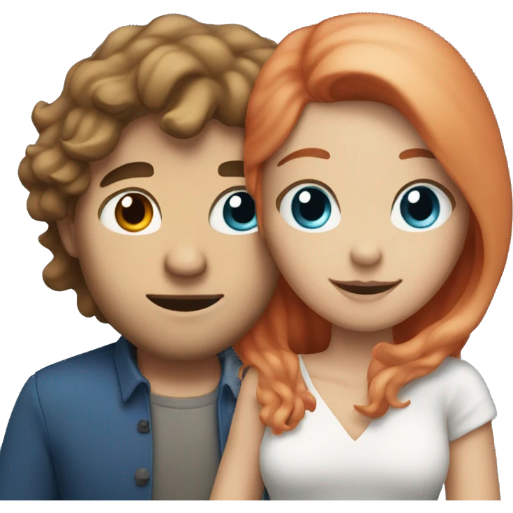 White Man with long hair and blue eyes hugging a white red hair woman emoji