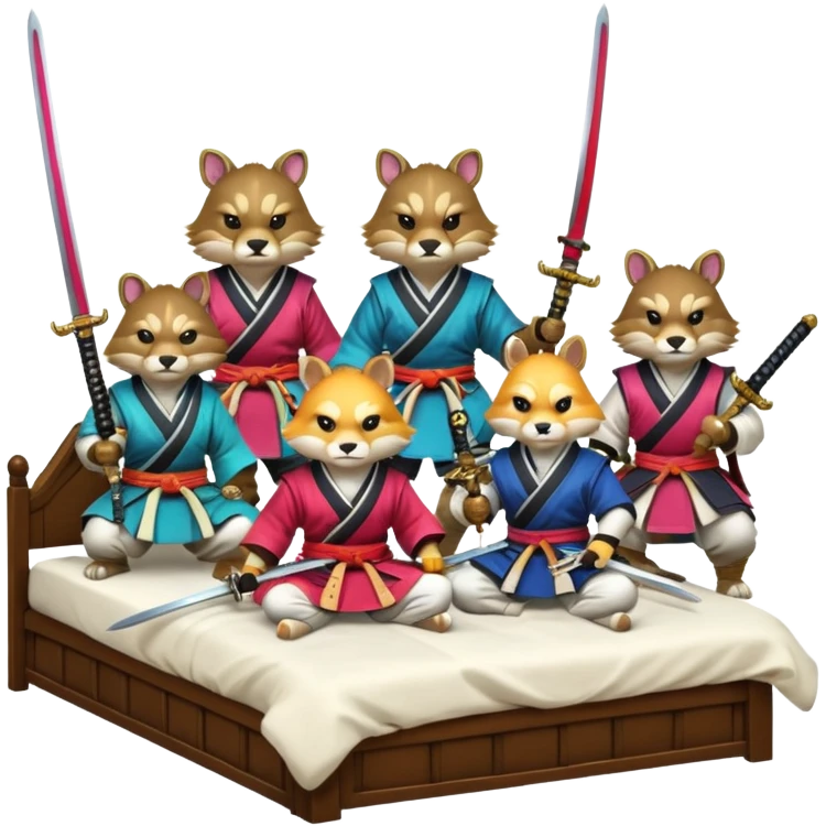 4 animaux samurai sur lit emoji