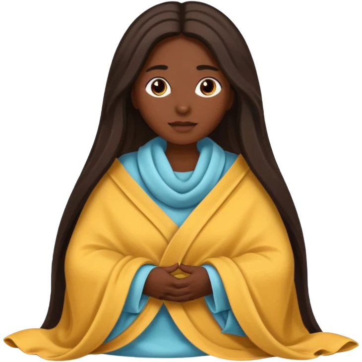 dark skin long haired woman with tucked blanket emoji