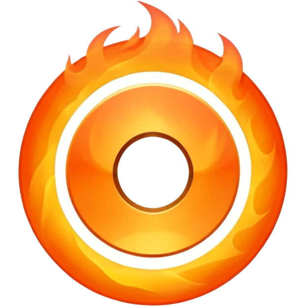 A minimalist CD disc with a subtle fire design, orange flames, with a circle in the middle and a hole in the center emoji