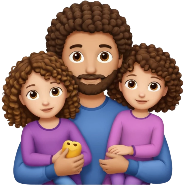 Brown dad with his two daughtersbone who is 5 and has curly hair and one who isn3 who has curly hair brown also emoji