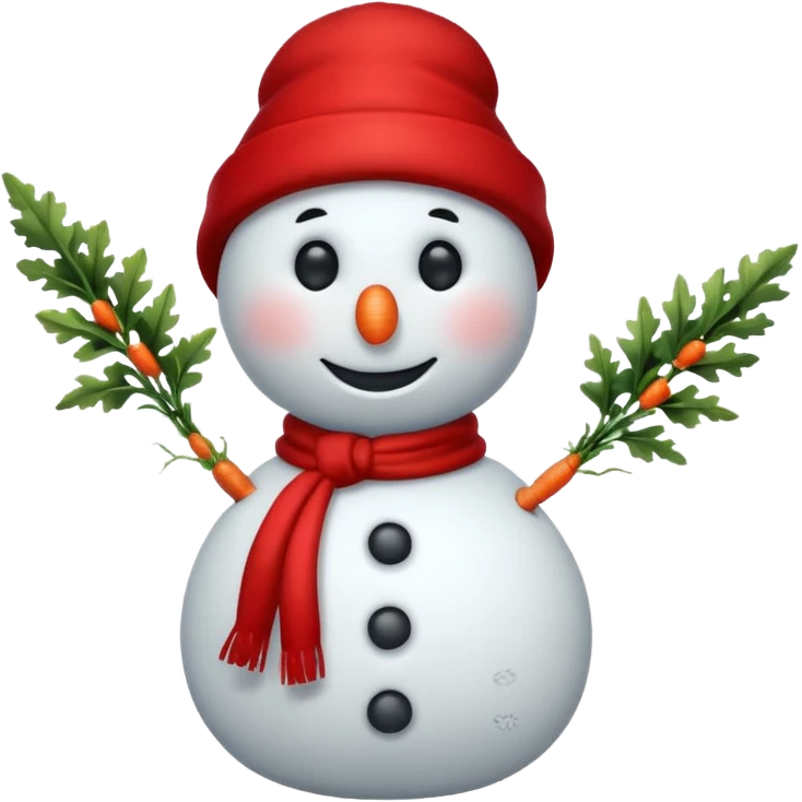 A cute snowman emoji, full-length, side view, wearing a stylish red beret. emoji