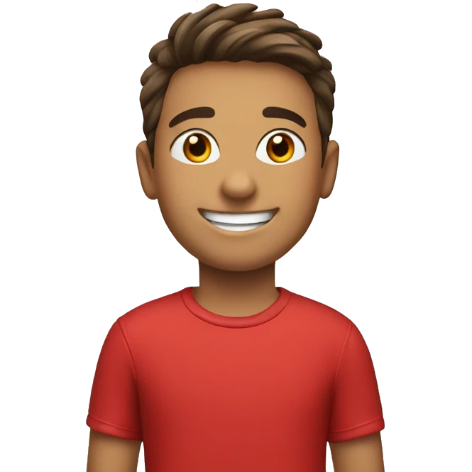 smiling boy in red shirt with skis emoji