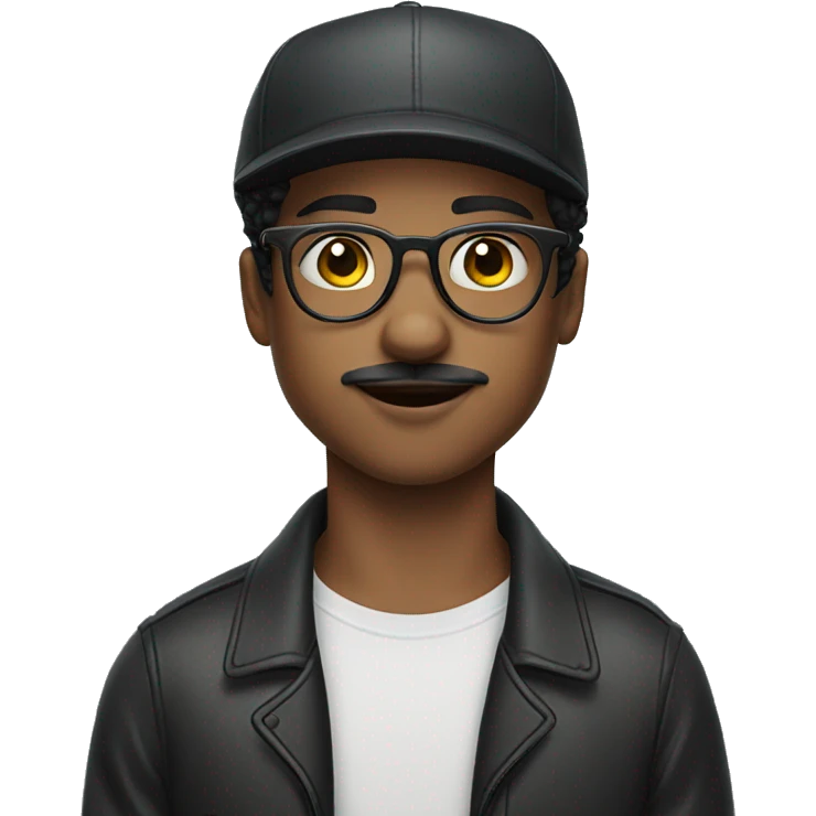A Young non binary with eye liner and mustache and cap and glasses emoji