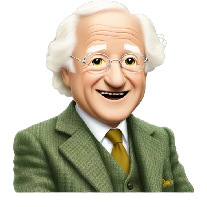 michael d higgins smiling and wearing green tweed suit and waving emoji