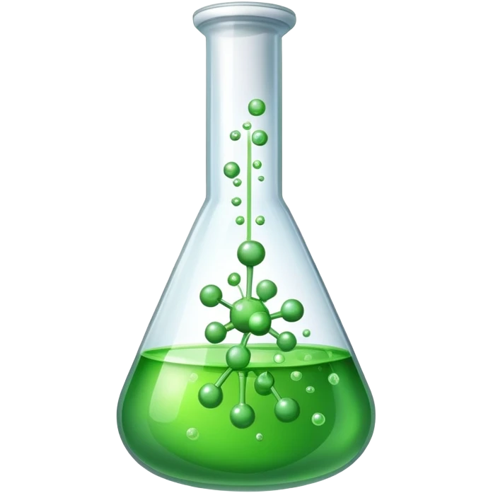 An icon featuring a chemical flask, bubbling with liquid, and an atomic structure, symbolizing chemistry. The design includes molecules, a periodic table, and laboratory equipment, representing the study of chemical reactions and elements. Transparent background highlights scientific research. emoji