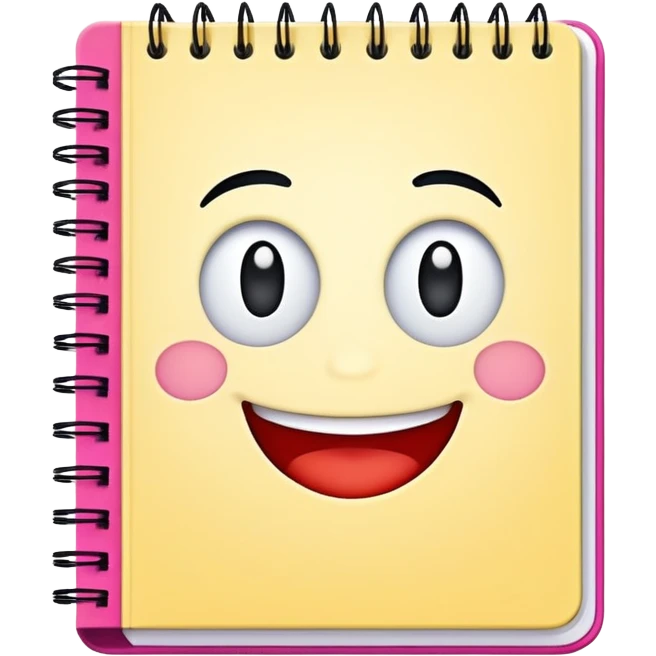 notebook with writing and a smiling face, fun and inviting emoji