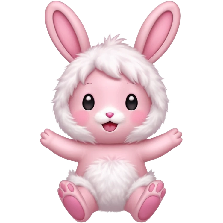 Exited pink bunny, kawaii chibi fluffy ears and body jumping of excitement  emoji