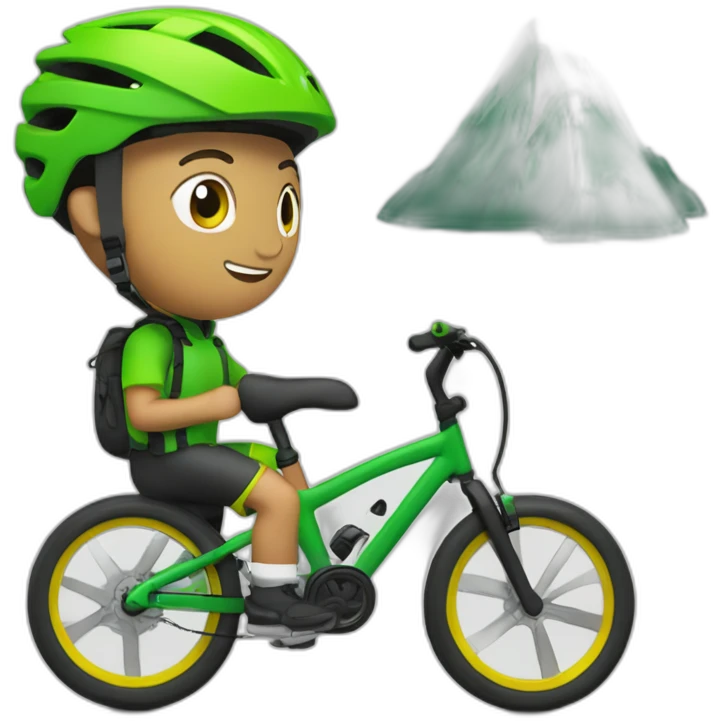 Mountain biker sin mochila, con bicicleta de color verde, y con ropa de color negra emoji