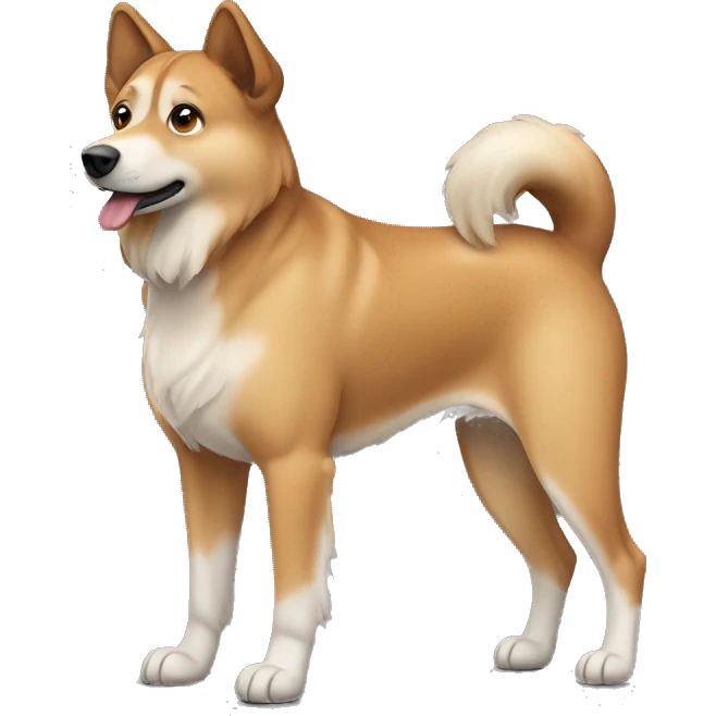 Light brown Eurasian dog standing. His face and back is full of very dark brown spots emoji