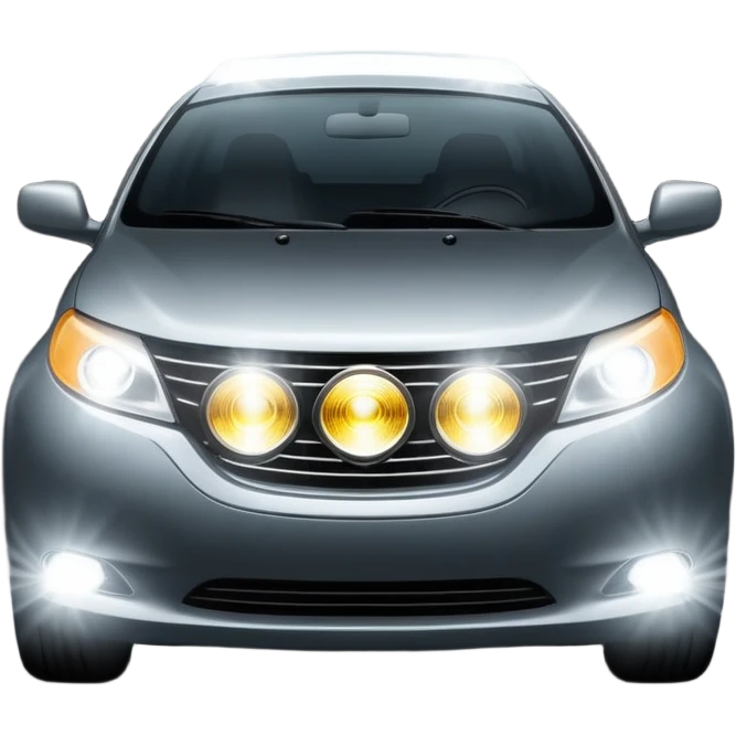 A car headlight, shining brightly with a focused beam of light, cutting through the dark, illuminating the road ahead. The light is intense and clear, often with a white or yellowish glow emoji