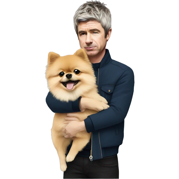 noel gallagher hugging pomeranian dog emoji