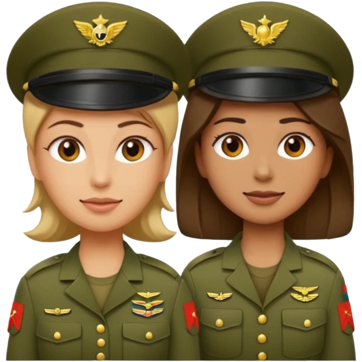 one emoji (female) wearing Army combat uniform and a second emoji (male) wearing the army green service uniform emoji