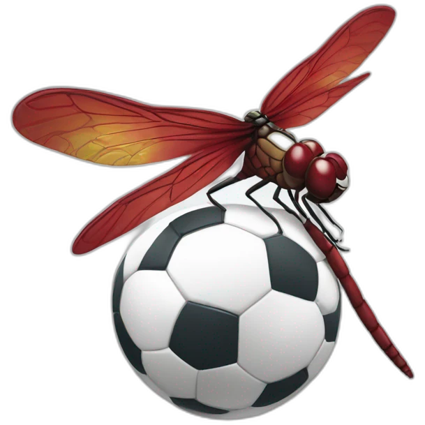 a maroon cartoon dragonfly kicking a soccer ball emoji