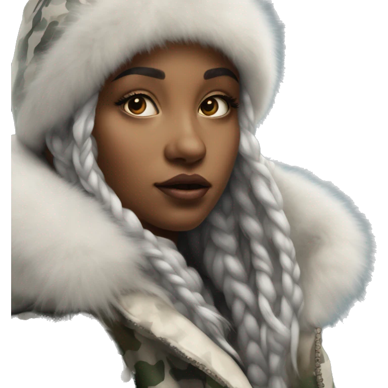 ethereal girl wearing winter camo coat hyper realistic  emoji
