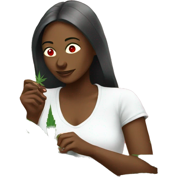 woman tending to marijuana plant with red eyes  emoji