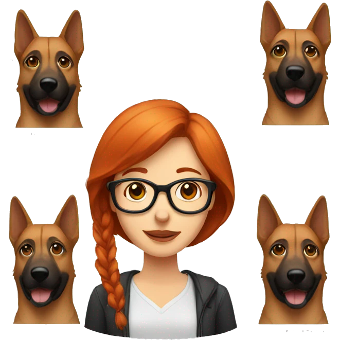Red head woman wearing glasses with german shepherd emoji