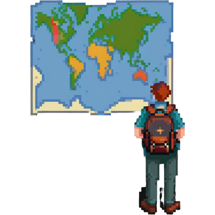 confused traveler with backpack looking at map emoji