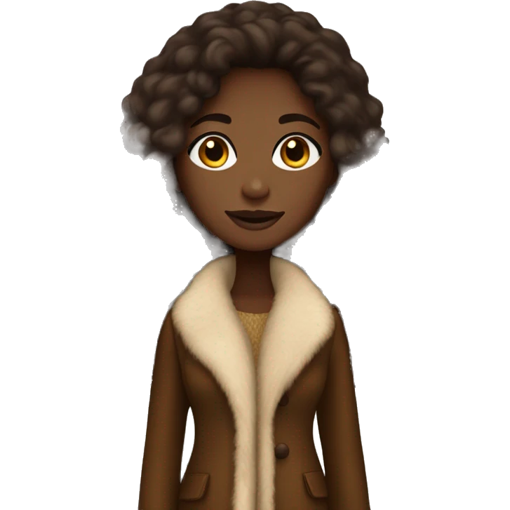 Black girl with deep skin tone, golden brown hair, wearing long fur coat and chocolate brown boots emoji