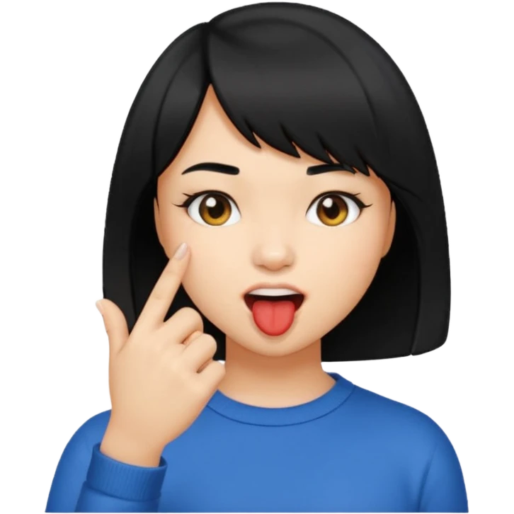 Chicas con pelo negro y corte bob haciendo que se muerde uno de sus dedos de manera picara, puedes hacer que se muerda el dedo emoji