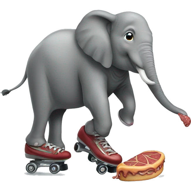 Elephants with roller skates eating steaks emoji