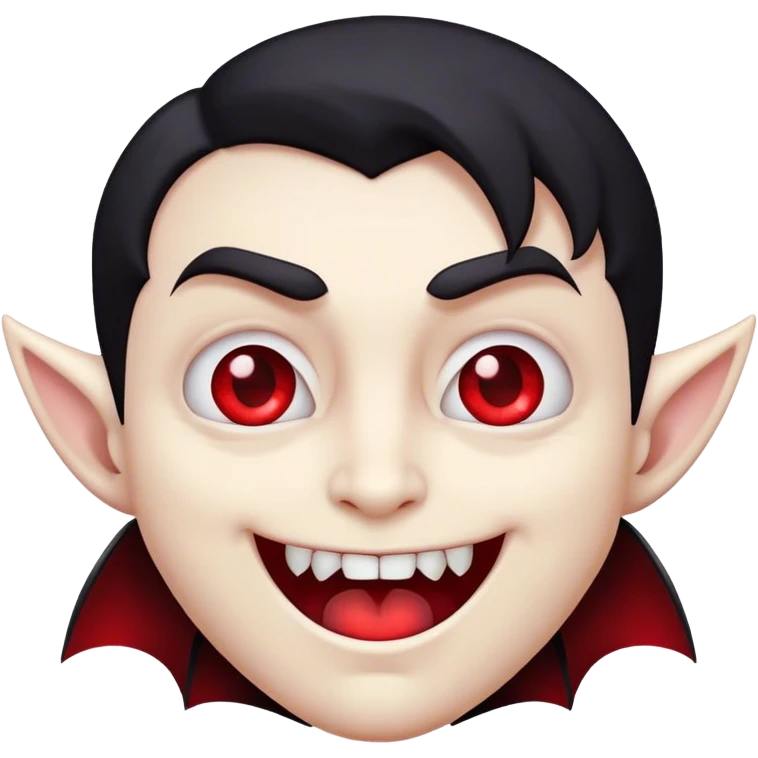 Cinematic Cute Vampire Portrait Emoji, with a refined yet playful small, rounded pale face accented by tiny, cute fangs and bright, twinkling eyes, sporting miniature elegant dark attire with a hint of crimson, simplified yet irresistibly charming, highly detailed with a soft glowing outline that captures the delightful duality of spooky sweetness and stylish allure! emoji
