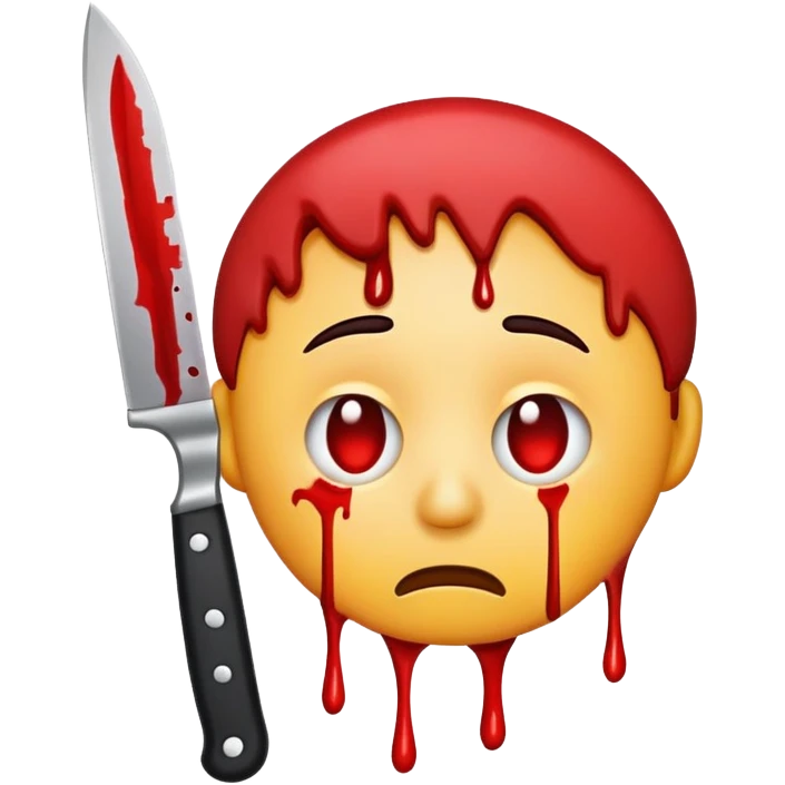 a sad emoji with a knife going through his head and bleeding emoji