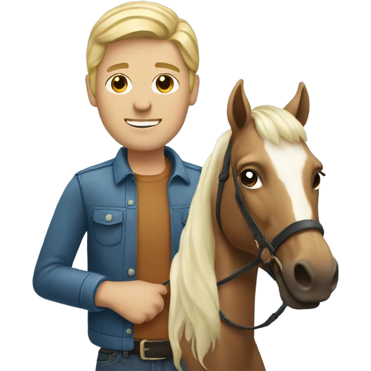 a white blonde man holding a horse emoji