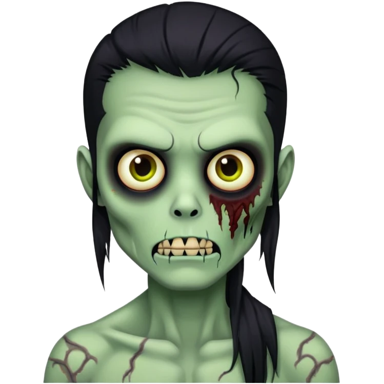 brunette zombie boy with horror green skin and long black hair emoji