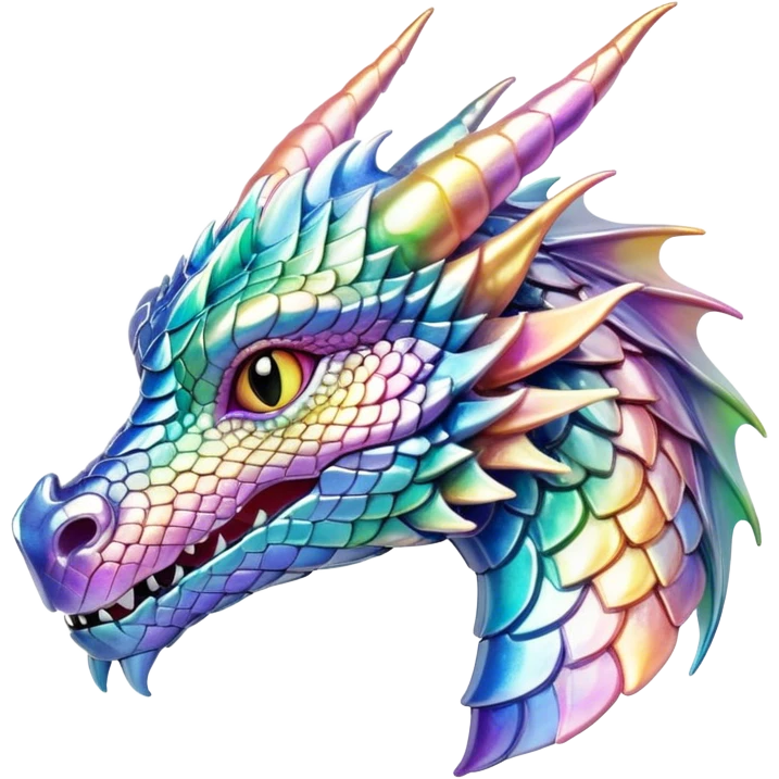 Realistic Sparkly glossy Pastel iridescent glass dragon head profile  emoji