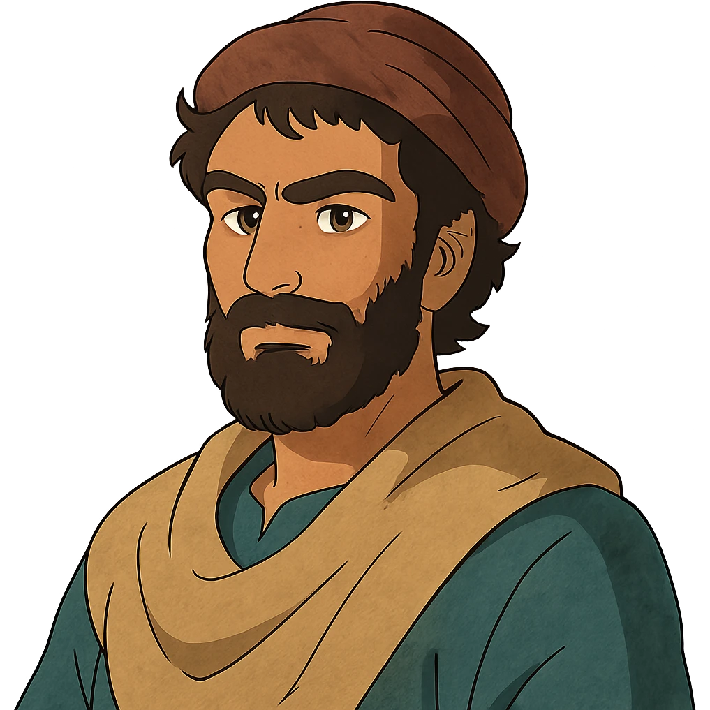 A Tajik man with medium to tall height, well-defined features, slightly curved nose, dark-brown eyes, thick eyebrows meeting above the nose, slightly wavy hair, rich brown skin, and a fuller beard emoji