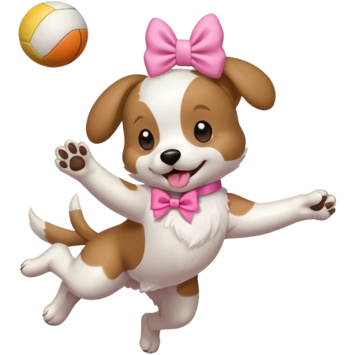 girly dog with a pink bow jumping in the air to catch a ball emoji