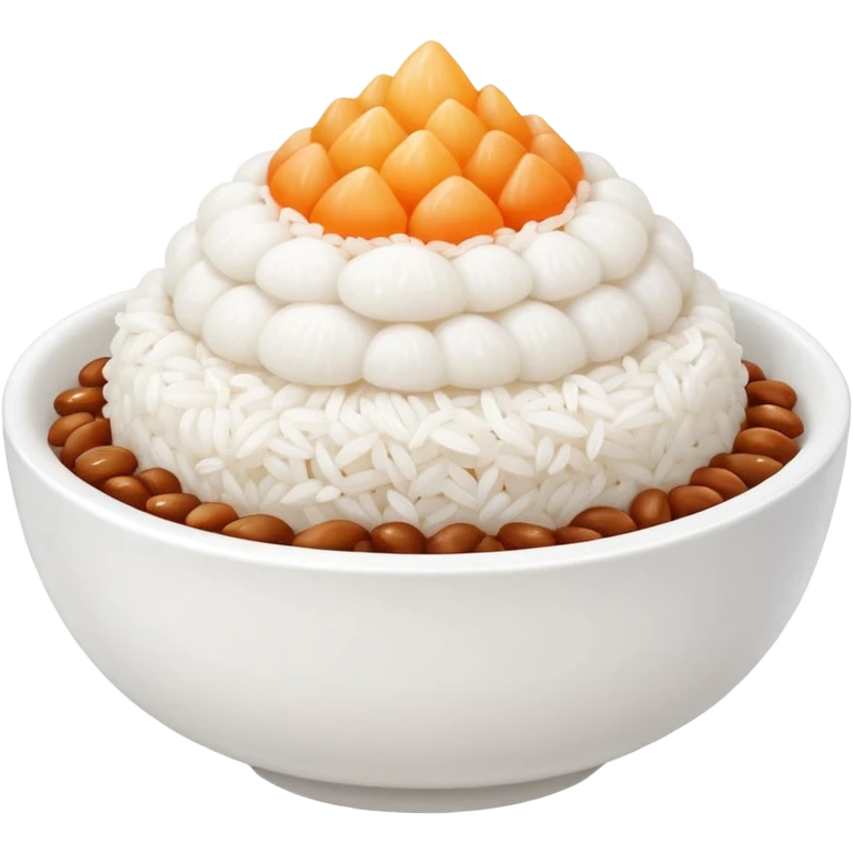 A cute white bowl of steaming rice piled high like a small mountain (korean style gobongbap), pure white rice,  emoji