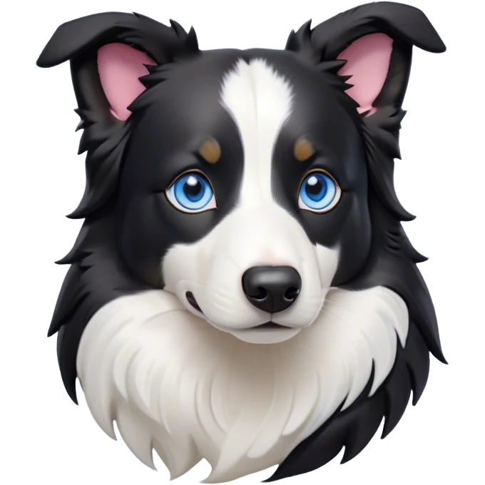 Cinematic Noble Border Collie Portrait Emoji, Poised and regal, with a lean, athletic build and a sleek, well-groomed black and white coat, piercing blue eyes, Simplified yet sharp and sophisticated features, highly detailed, glowing with a soft, dignified glow, high shine, intelligent and agile, stylized with an air of precision, focused and attentive, soft glowing outline, capturing the essence of a watchful and determined herder, so majestic it feels as though it could sprint out of the screen with effortless authority! emoji