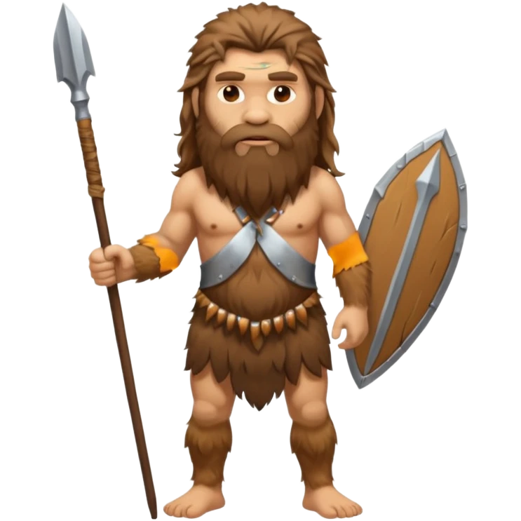 hairy Neanderthal with long hair long beard and a spear fullbody emoji