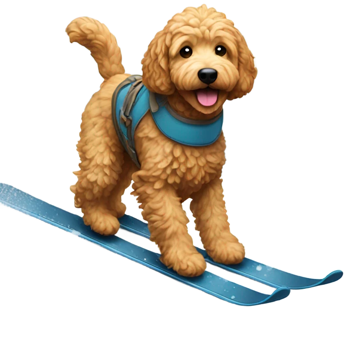 Golden doodle skiing down mountain  emoji