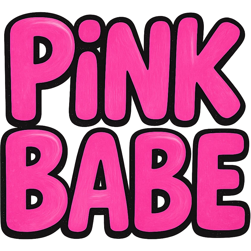 the words 'pink babe' in a playful, bold pink text style emoji